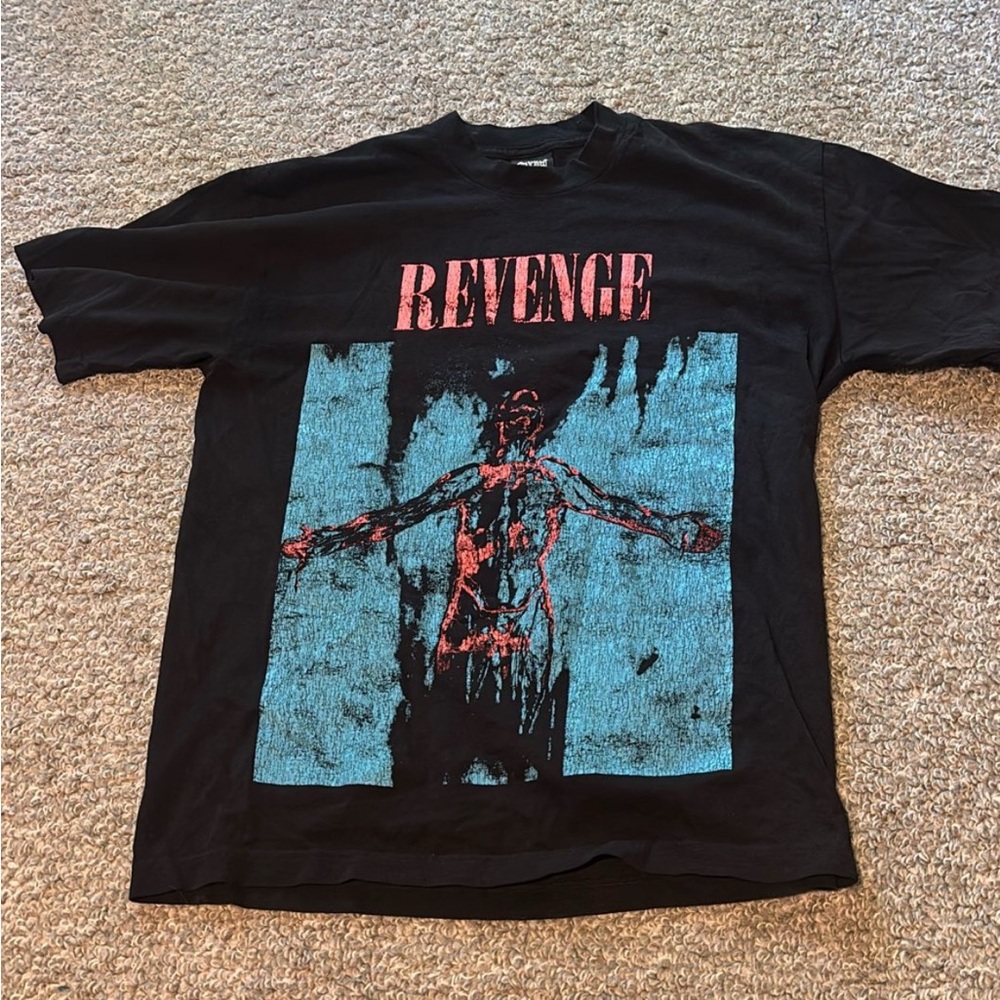 Revenge Clothing Black Tee with Red and Blue Graphic